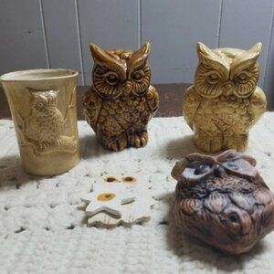 Vintage Lot Of 5 Ceramic Owl Figures Etc Vintage Retro 70s